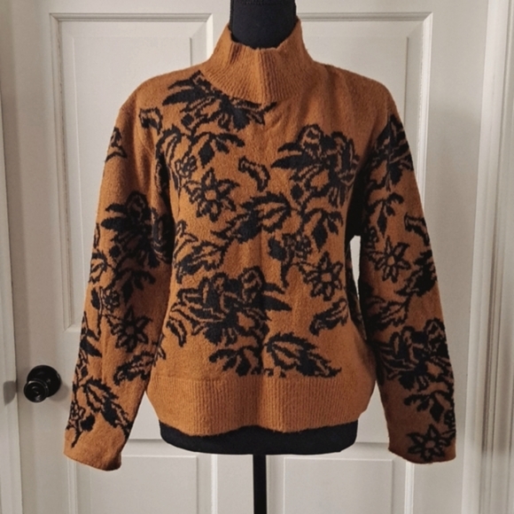 Cliche Cozy Mock Neck Cropped Boxy Floral Rustic Comfy Stylish Pullover Sweater - Picture 1 of 11
